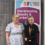 Hairdress Event SSP student in blue dress hairdressing student on right
