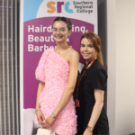 Hairdress Event SSP student in pink dress hairdressing student on right