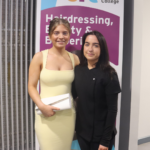 Hairdress Event SSP student in yellow dress hairdressing student on right
