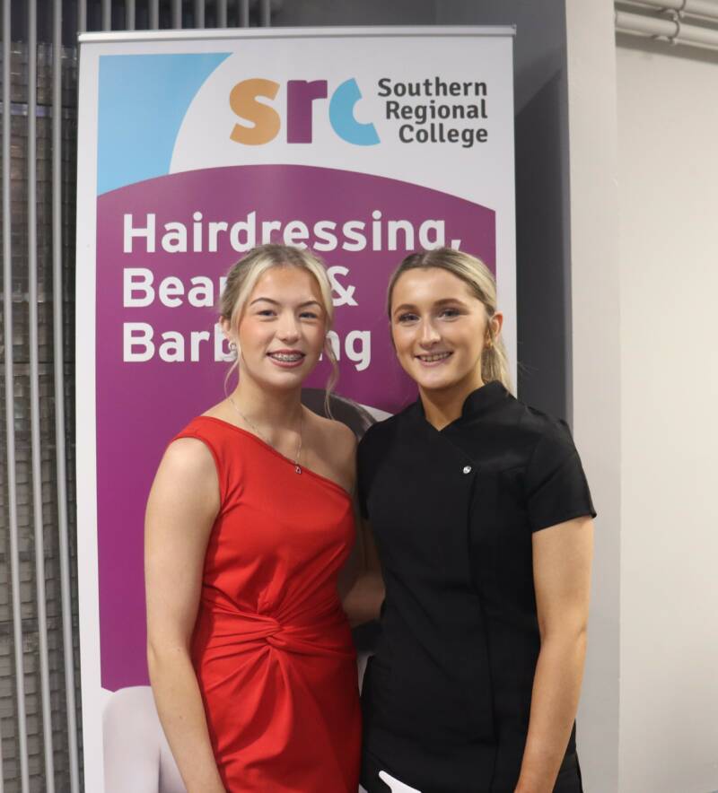Level 2 Hairdressing Students SPP in red dress Hairdressing Student on the right