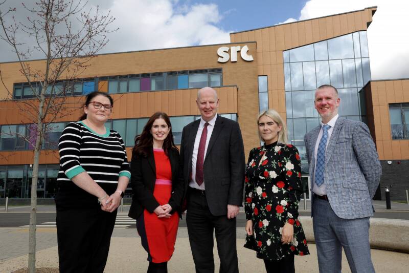 Louise Martin, graduate of South West College; Clodagh Rice, Broadcaster; Brian Doran, Principal and Chief Executive of Southern Regional College; Sarah Jordan, Learning and Development Manager at Thompson Aero; Gary Ritchie, Head of Curriculum at South Eastern Regional College.