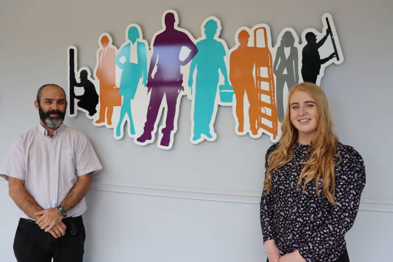 Mark Brecknell, SRC Curriculum Area Manager, welcoming Colleen Rafferty to SRC Greenbank Campus.