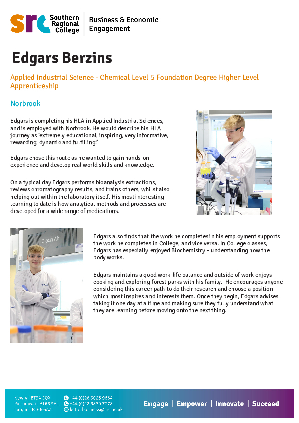 Applied Industrial Science - Chemical Level 5 Foundation Degree Higher Level Apprenticeship - Edgars Berzins