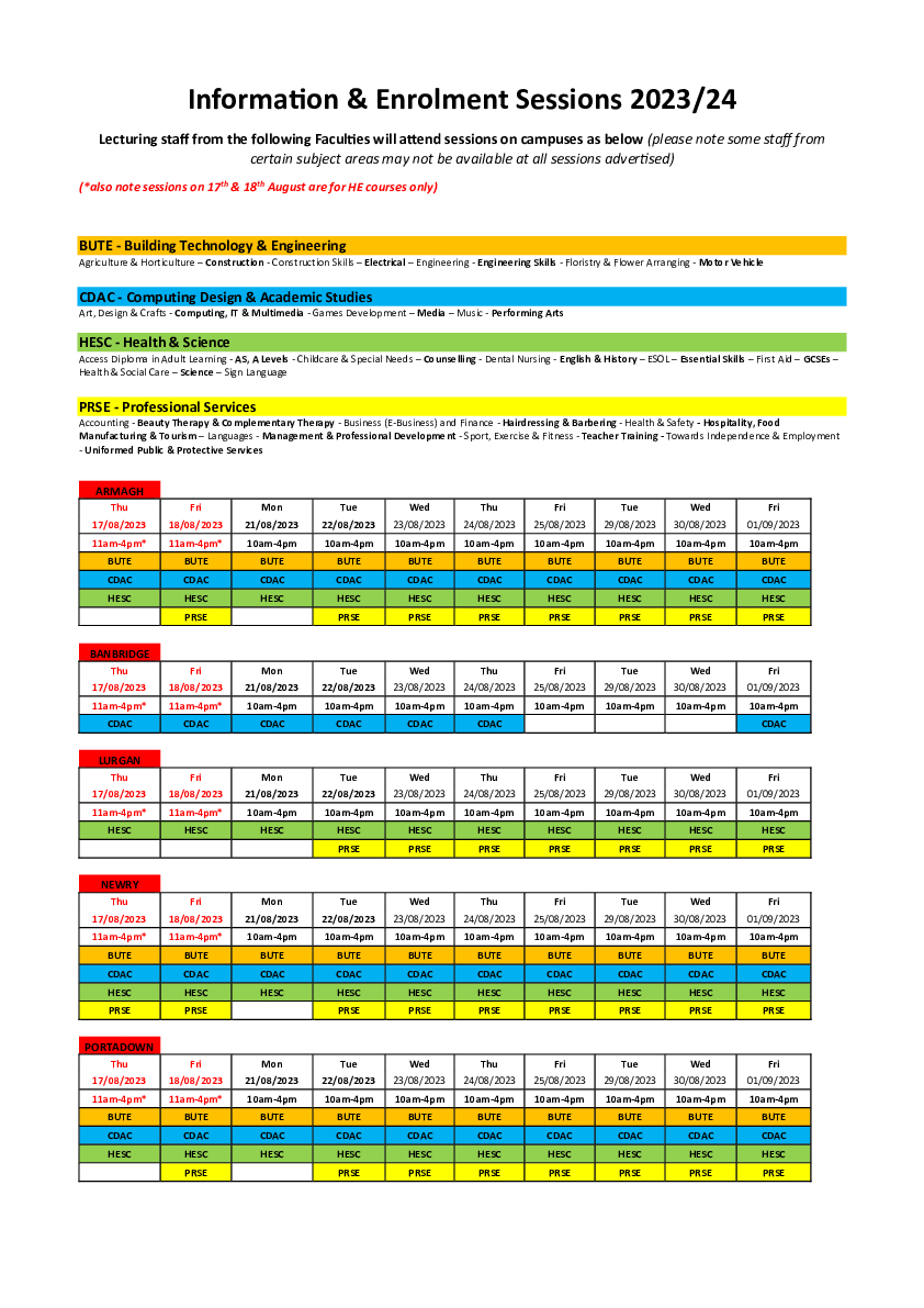 Information & Enrolment Sessions 2023/24
