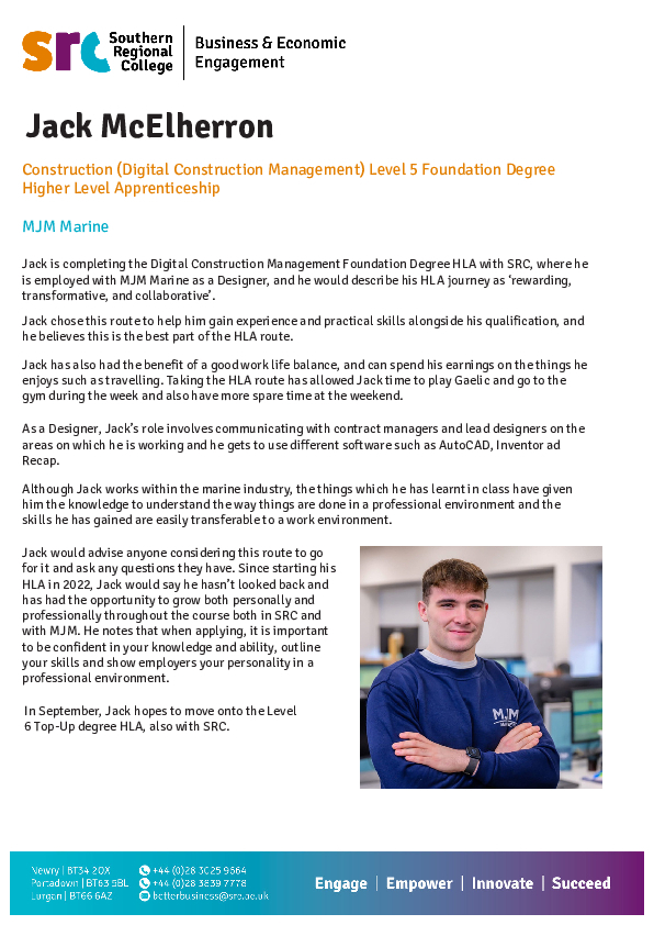 Construction (Digital Construction Management) Level 5 Foundation Degree Higher Level Apprenticeship - Jack McElherron