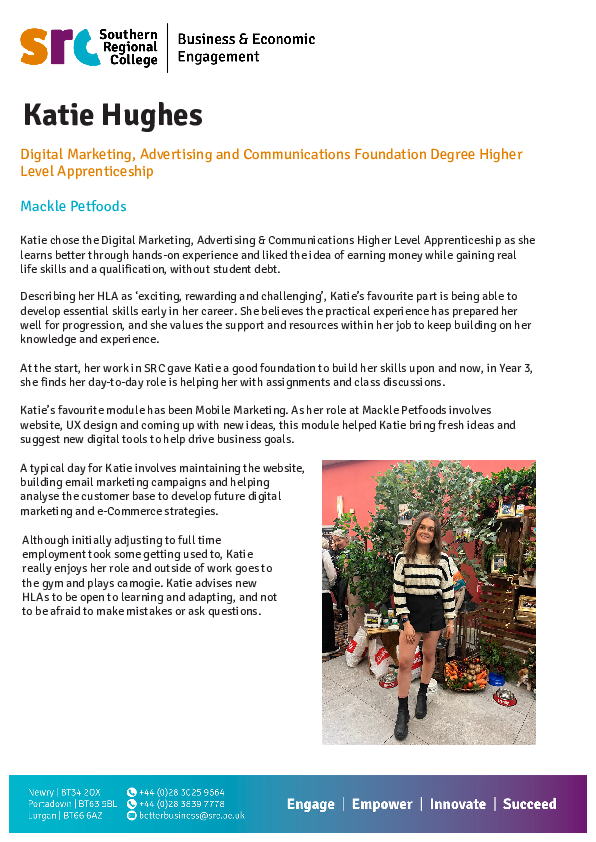 Digital Marketing, Advertising and Communications Foundation Degree Higher Level Apprenticeship - Katie Hughes
