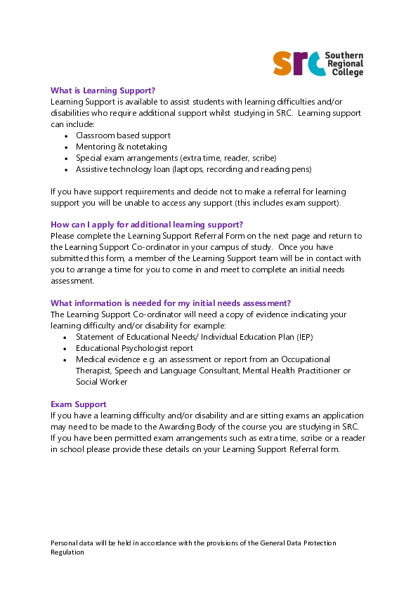 Learning Support Referral Form