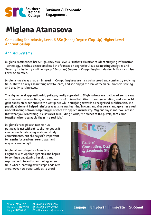 Computing for Industry Level 6 BSc (Hons) Degree (Top-Up) Higher Level Apprenticeship - Miglena Atanasova