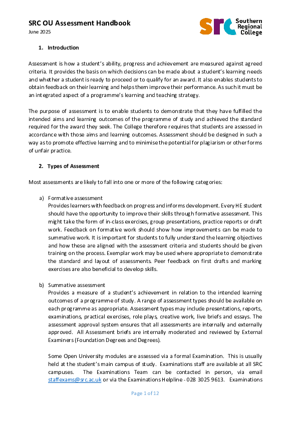 SRC OU Assessment Handbook