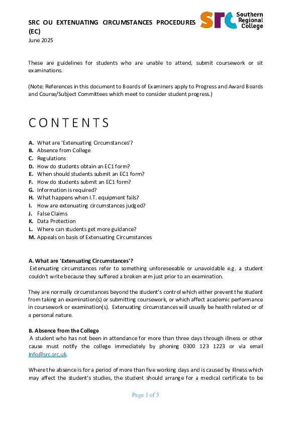 SRC OU Extenuating Circumstances Procedures