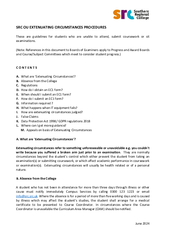 SRC OU Extenuating Circumstances Procedures