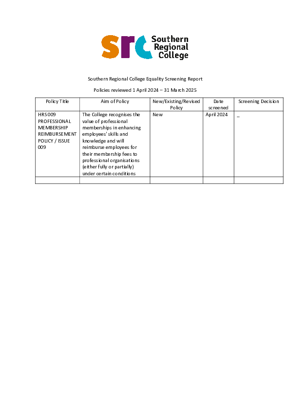 SRC Equality Screening Report 24/25