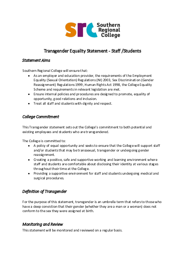 Transgender Equality Statement
